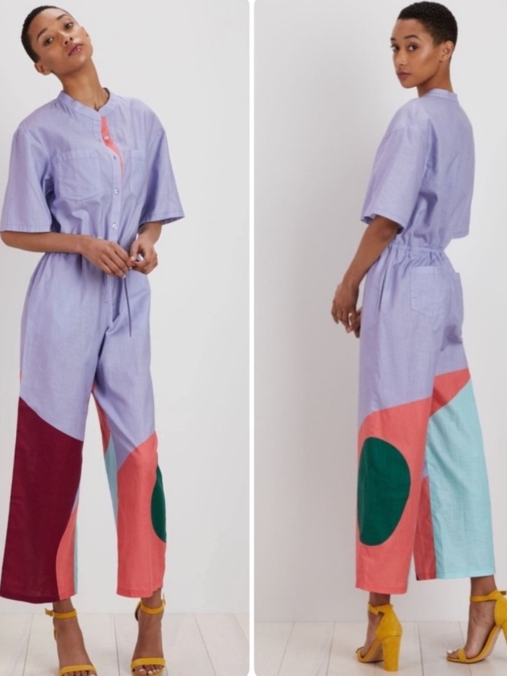 The Kit. Jumpsuit Issa Wide Leg in Lilac Cut Paper Colorblock